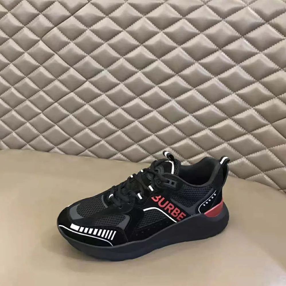 Burberry Logo Print Suede and Mesh Sneakers for Men in Black Burberry Logo Print Suede and Mesh Sneakers for Men in Black