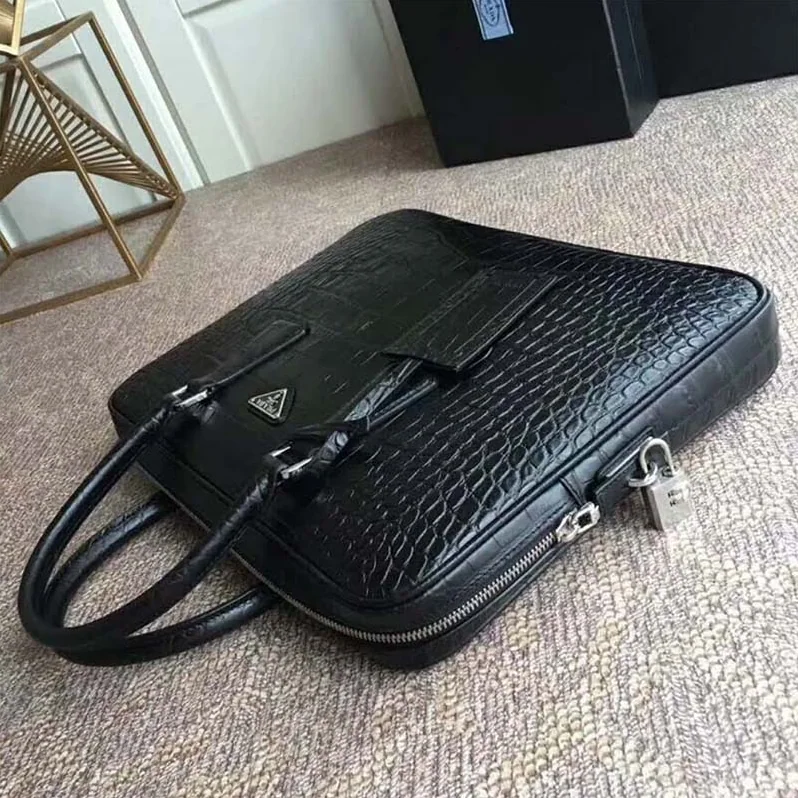 Prada Crocodile Leather Briefcase for Men in Black Prada Crocodile Leather Briefcase for Men in Black