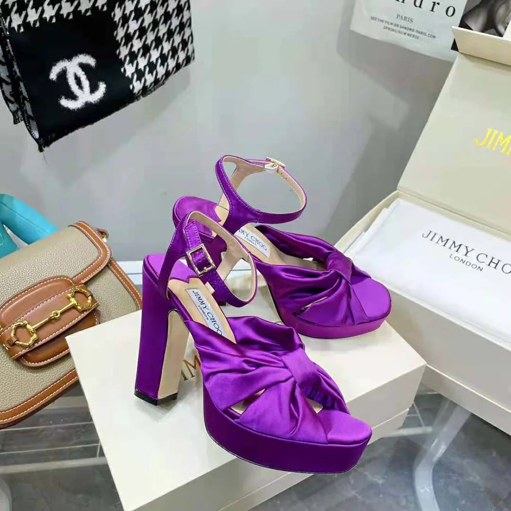 Jimmy Choo Heloise 120 Pink Violet Satin Platform Sandals for Women Jimmy Choo Heloise 120 Pink Violet Satin Platform Sandals for Women