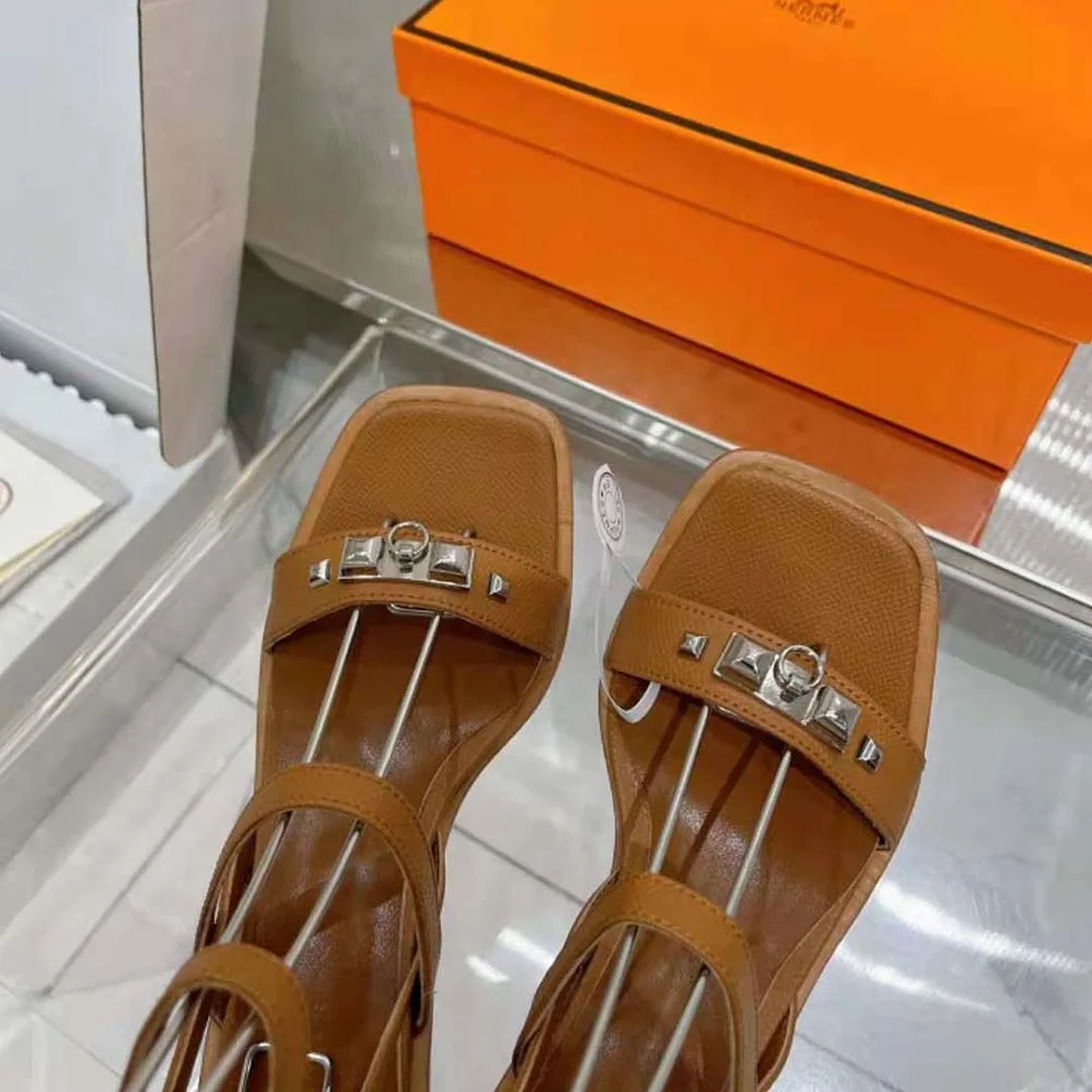 Hermes Ivresse 65 Sandal in Calfskin-Brown H241152Z for Women
