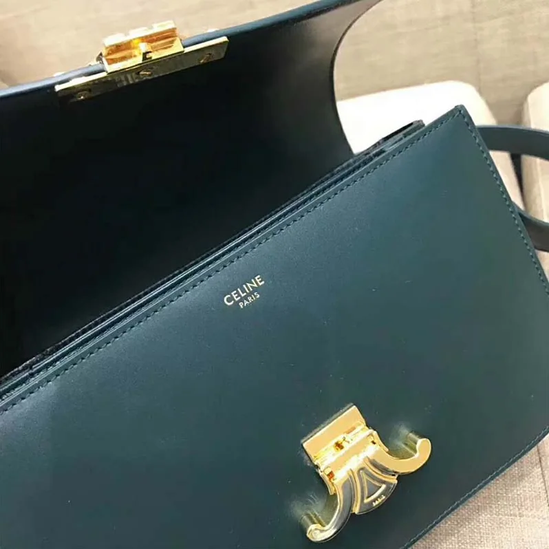 Celine Medium Triomphe Bag In Shiny Calfskin for Women in Green Celine Medium Triomphe Bag In Shiny Calfskin for Women in Green