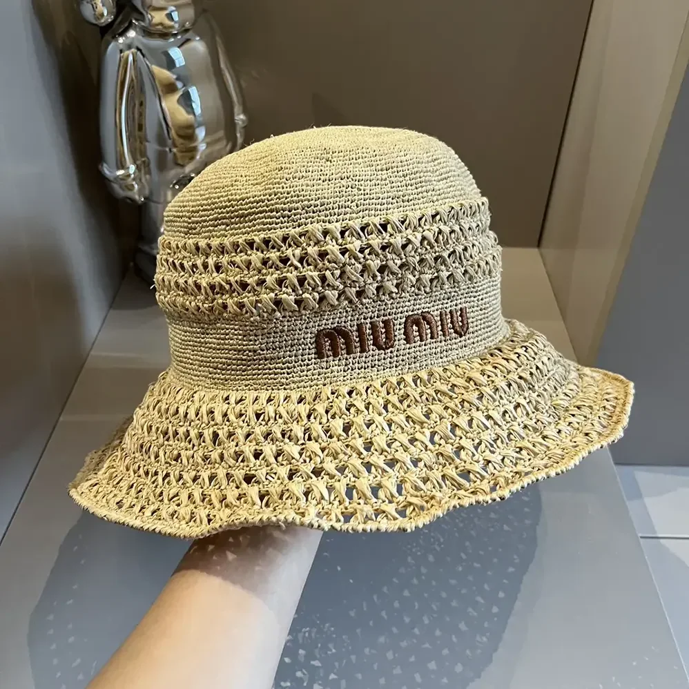 Miu Miu Woven Fabric Hat-Beige 5HC287_2DO1_F0A5T for Women Miu Miu Woven Fabric Hat-Beige 5HC287_2DO1_F0A5T for Women