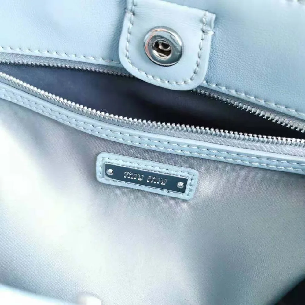 Miu Miu Miu Crystal Cloqué Nappa Leather Handbag for Women in Blue Miu Miu Miu Crystal Cloqué Nappa Leather Handbag for Women in Blue