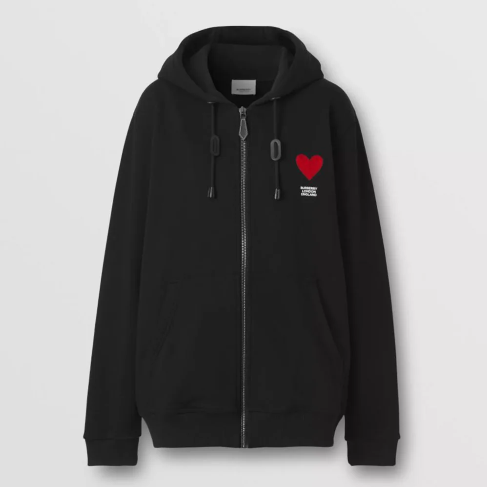 Burberry Heart Motif Cotton Hooded Top for Women in Black Burberry Heart Motif Cotton Hooded Top for Women in Black