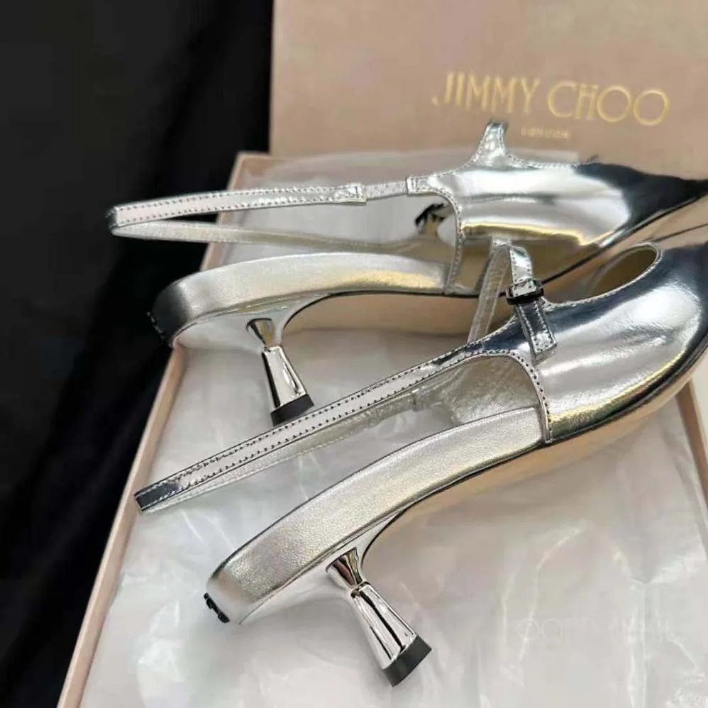 Jimmy Choo Didi 45 Silver Liquid Metal Leather Pointed Pumps for Women