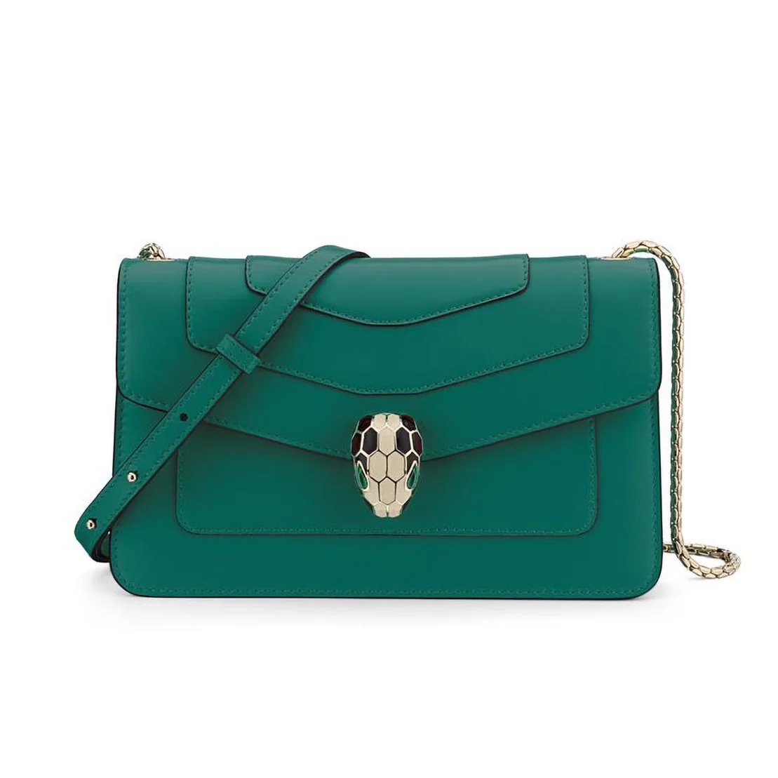 Bvlgari Serpenti Forever Small Flap Cover Chain Bag Calfskin in Green Bvlgari Serpenti Forever Small Flap Cover Chain Bag Calfskin in Green