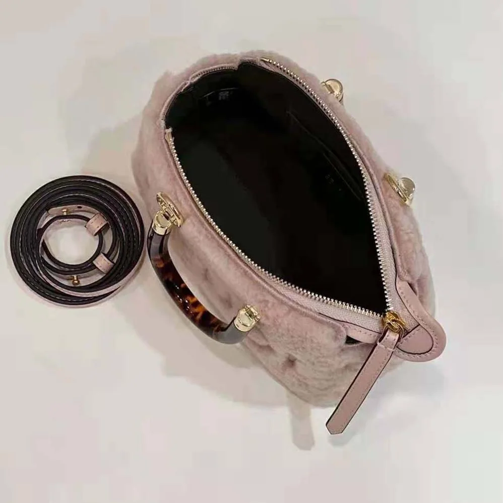 Fendi By The Way Mini Light Pink Sheepskin Small Boston Bag for Women