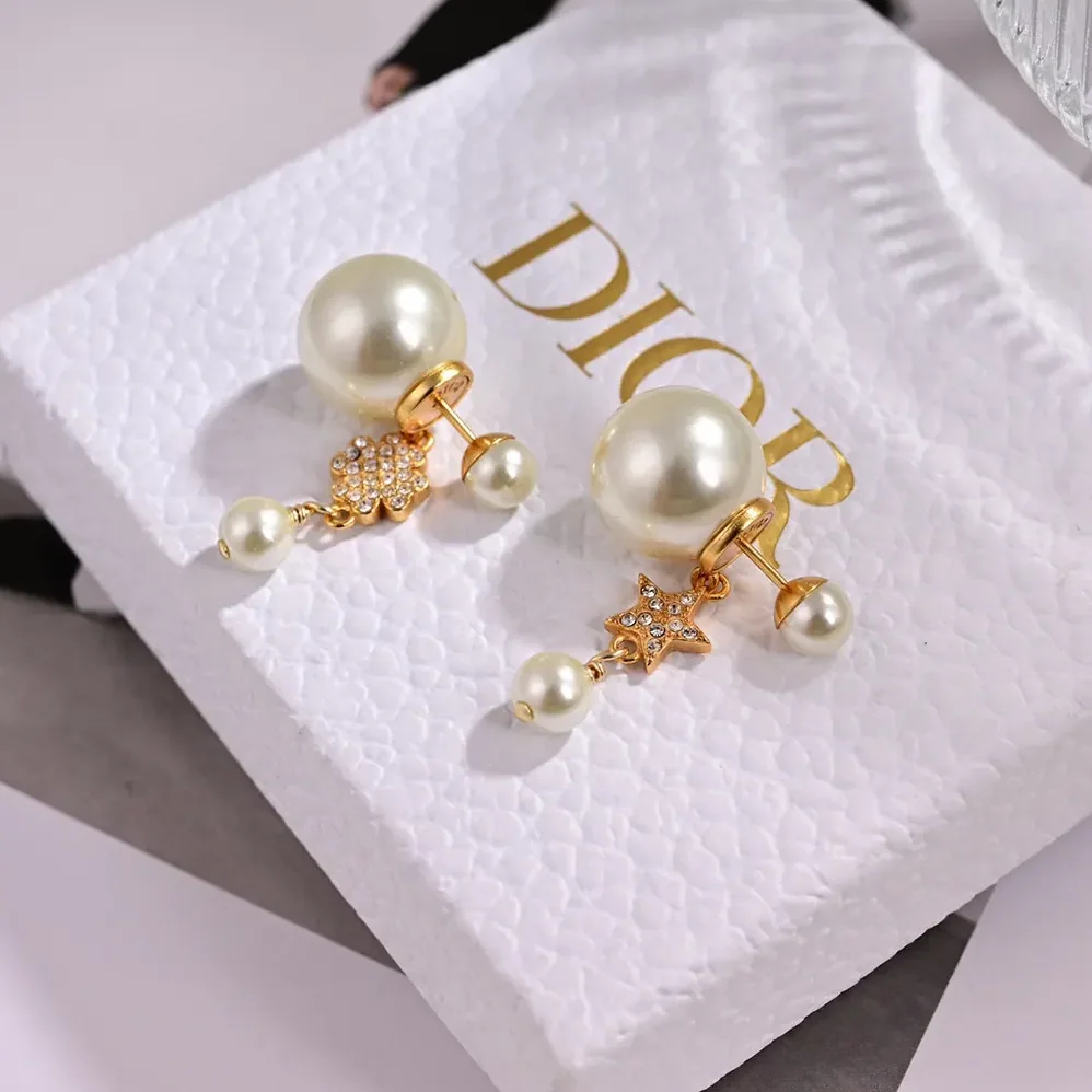 Dior Tribales Earrings Gold-Finish Metal with White Resin Pearls for Women Dior Tribales Earrings Gold-Finish Metal with White Resin Pearls for Women