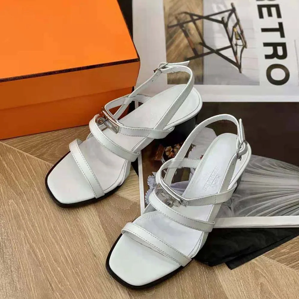 Hermes Eve 60 Sandal in Calfskin Leather for Women in White Hermes Eve 60 Sandal in Calfskin Leather for Women in White