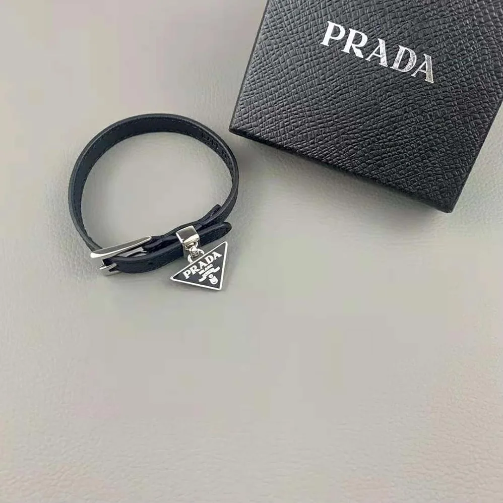 Prada Saffiano Leather Bracelet for Women in Black Prada Saffiano Leather Bracelet for Women in Black