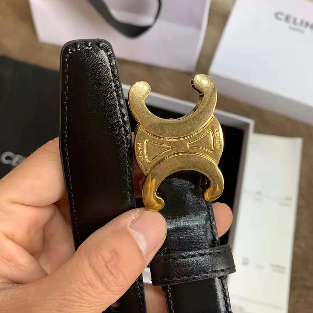Celine Triomphe Belt in Smooth Calfskin for Women in Black