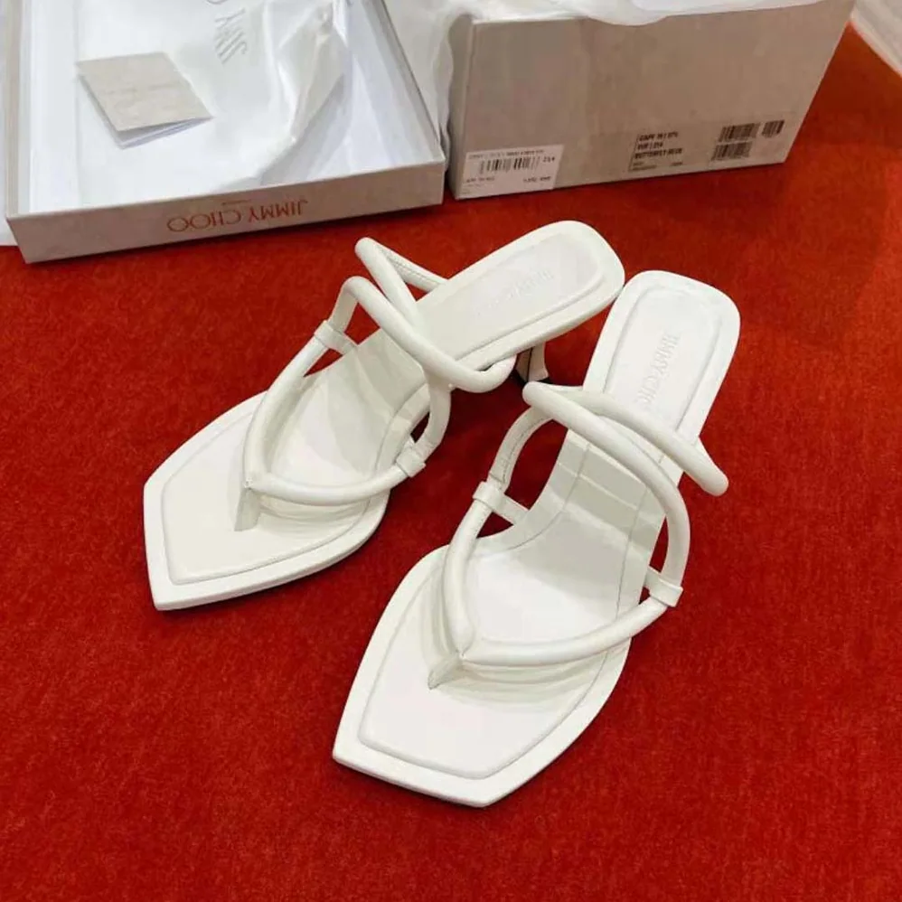 Jimmy Choo Cape 70 White Nappa Leather Thong Mules for Women Jimmy Choo Cape 70 White Nappa Leather Thong Mules for Women