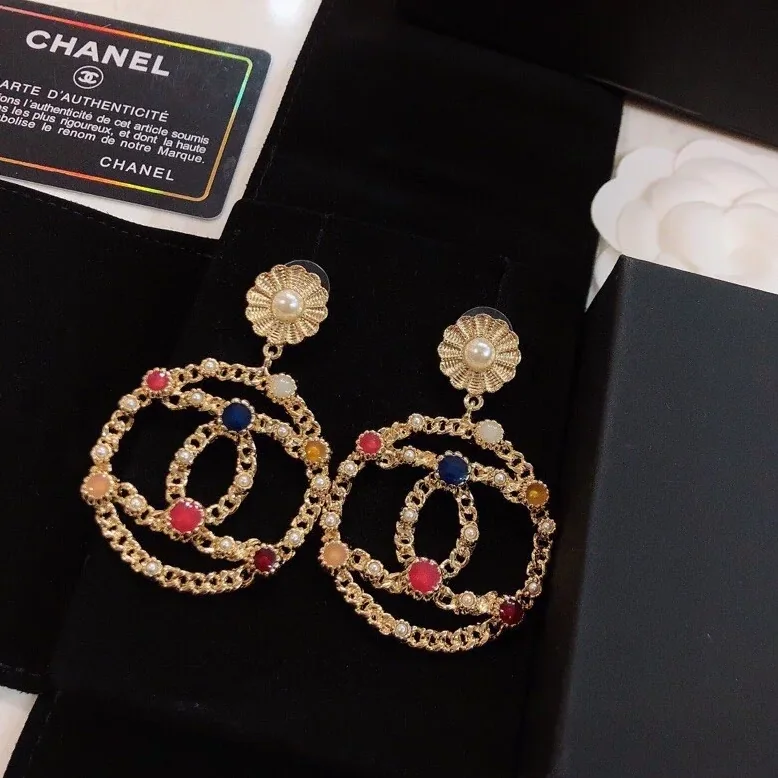 Chanel Douple C Small Chain Earrings Gold Tone