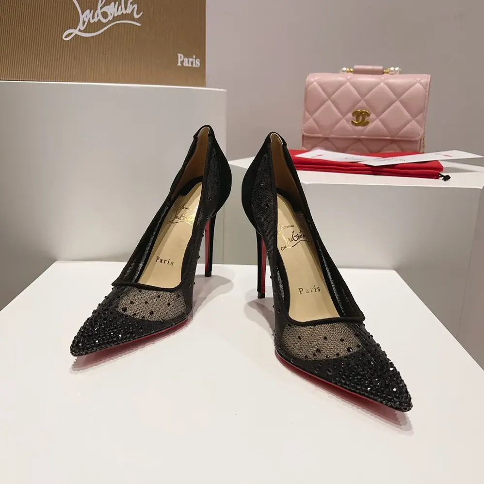 Christian Louboutin Follies Strass 100 mm Pumps Suede Calf for Women in Black Christian Louboutin Follies Strass 100 mm Pumps Suede Calf for Women in Black