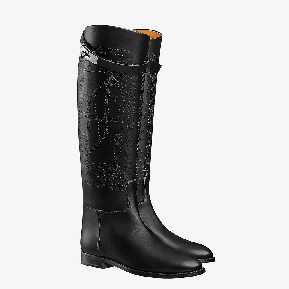 Hermes Shoes Jumping Boot in Calfskin for Women in Black Hermes Shoes Jumping Boot in Calfskin for Women in Black
