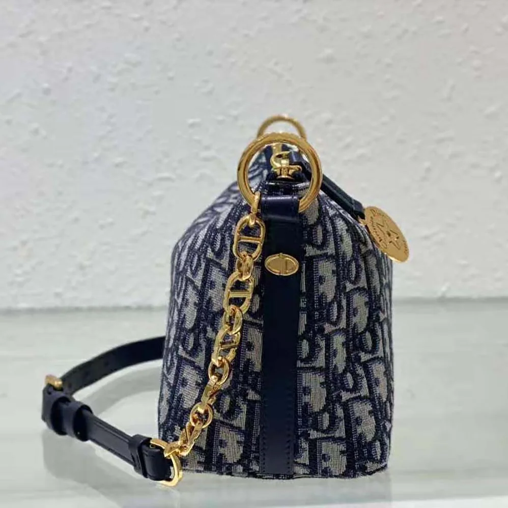 Dior Diorstar Hobo Bag with Chain Blue Dior Oblique Jacquard for Women