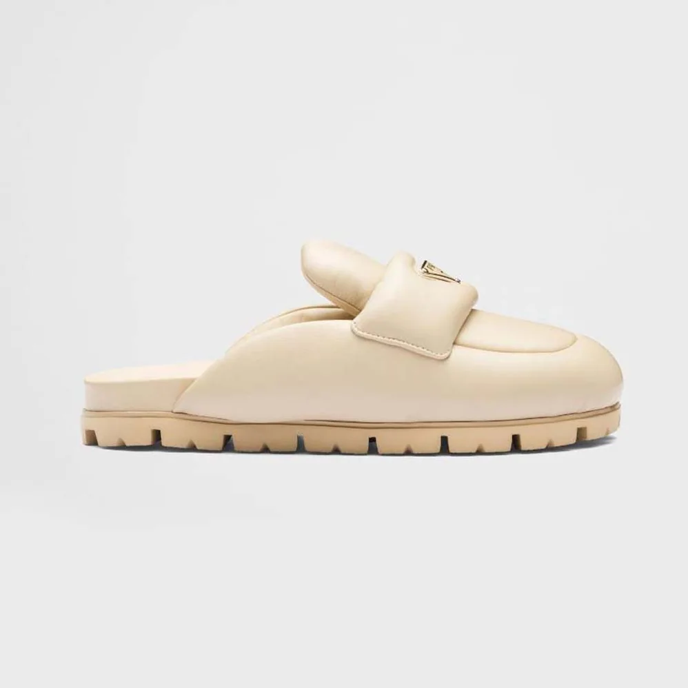 Prada Soft Padded Nappa Leather Sabots for Women in Beige Prada Soft Padded Nappa Leather Sabots for Women in Beige