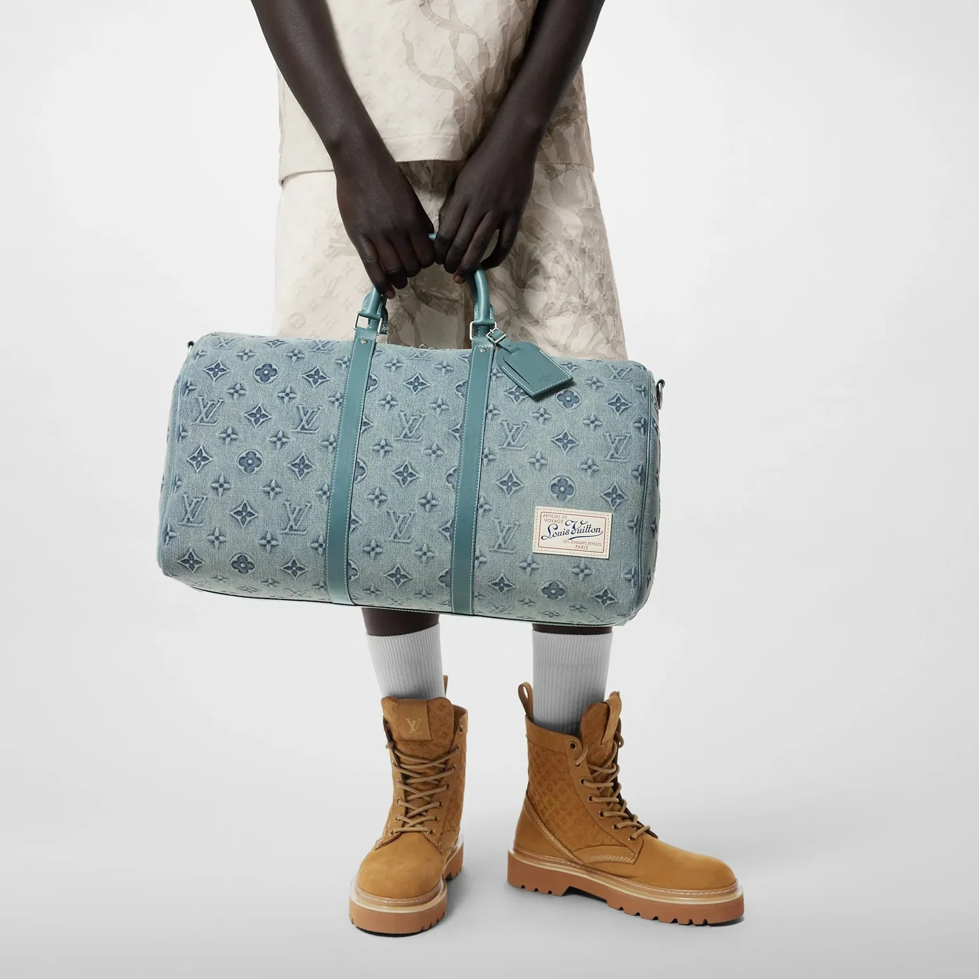 Louis Vuitton Keepall Bandouliere 50 Travel Bag in Light Blue Silver Hardware