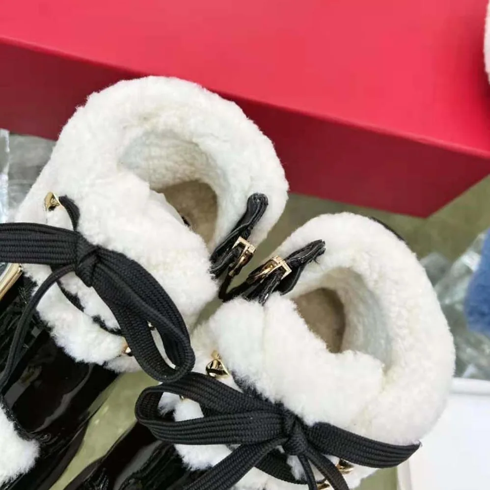 Roger Vivier Viv' Go-Thick Metal Buckle Fur Ankle Boots in Patent Leather for Women Roger Vivier Viv' Go-Thick Metal Buckle Fur Ankle Boots in Patent Leather for Women