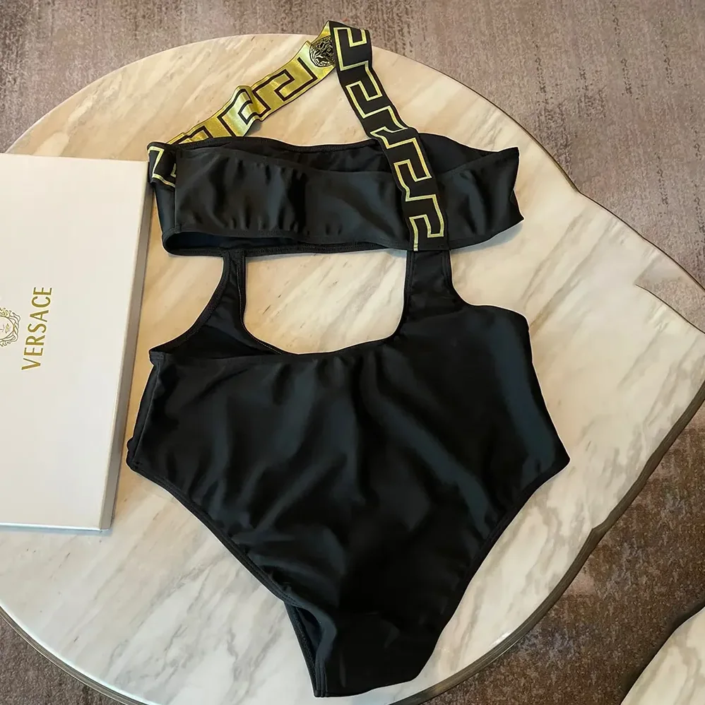 Versace Greca Border One Piece Swimsuit for Women in Black