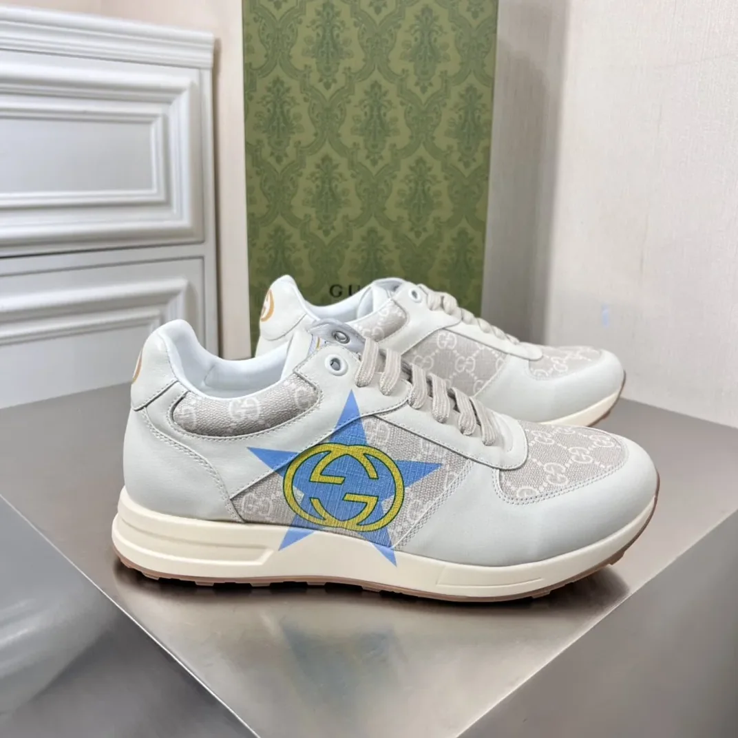 Gucci GG Star Print Sneaker Light Blue Gray GG Shoes for Men Gucci GG Star Print Sneaker Light Blue Gray GG Shoes for Men