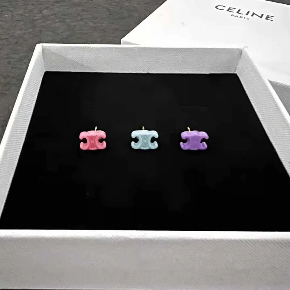Celine Baby Set of 3 Studs in Brass with Gold Finish and Plexiglass for Women Celine Baby Set of 3 Studs in Brass with Gold Finish and Plexiglass for Women