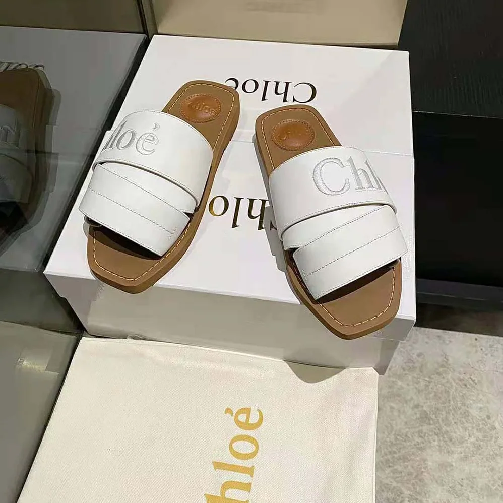 Chloe Woody Flat Mule for Women in White Chloe Woody Flat Mule for Women in White