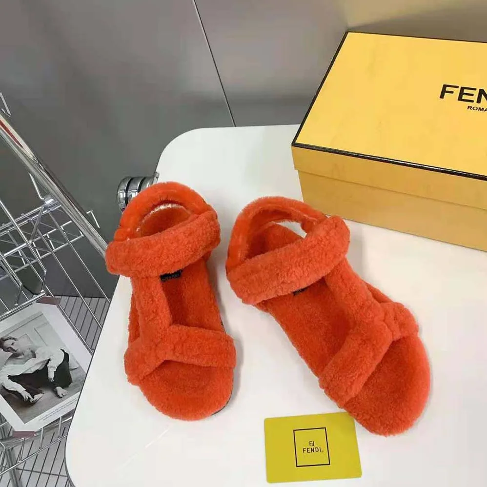 Fendi Feel Red Sheepskin Sandals for Women