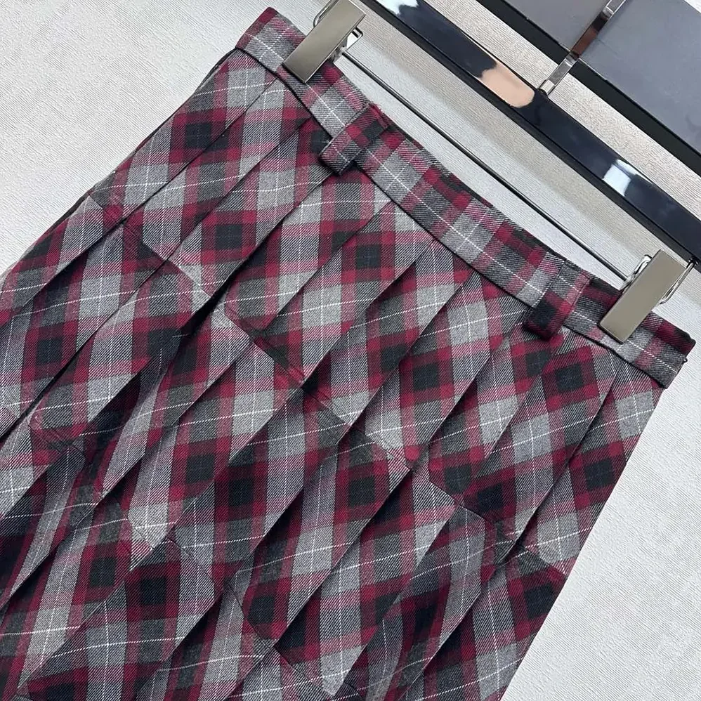 Prada Tartan Patchwork Midi Skirt for Women