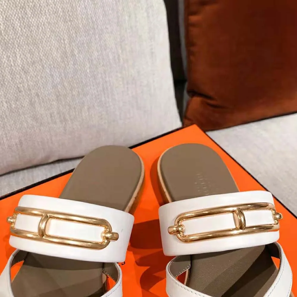 Hermes Claire Sandal in Calfskin Leather for Women in White Hermes Claire Sandal in Calfskin Leather for Women in White