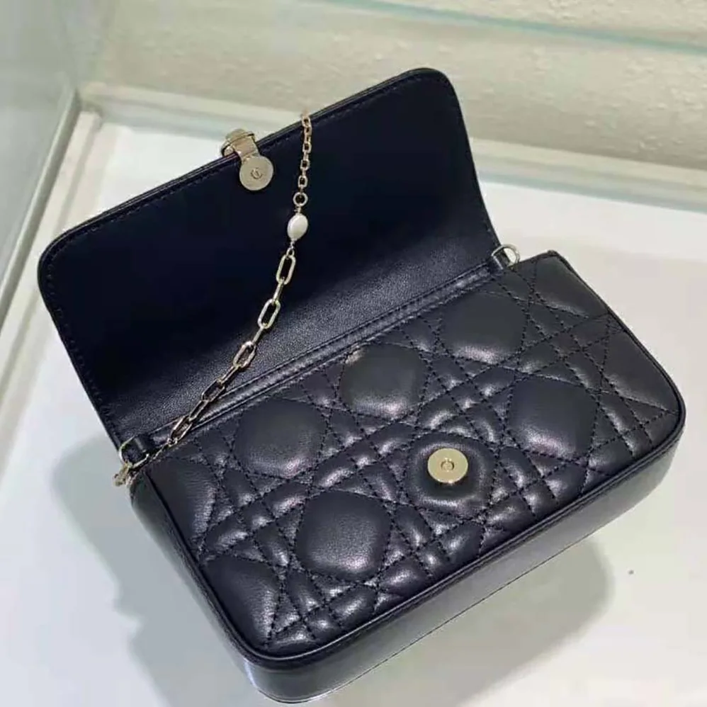 Dior Lady Dior Phone Pouch Black Cannage Lambskin for Women
