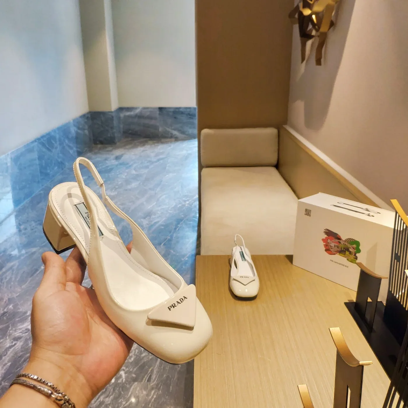 Prada Patent Slingback Pumps Beige / Prada Patent Slingback Pumps Beige /
