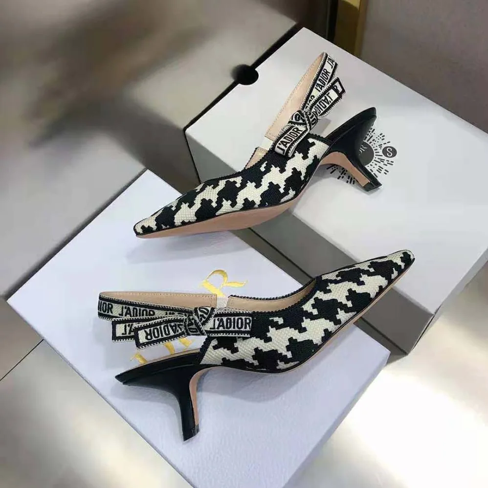 Dior J'Adior Slingback Pump Black and White Cotton Embroidery for Women Dior J'Adior Slingback Pump Black and White Cotton Embroidery for Women