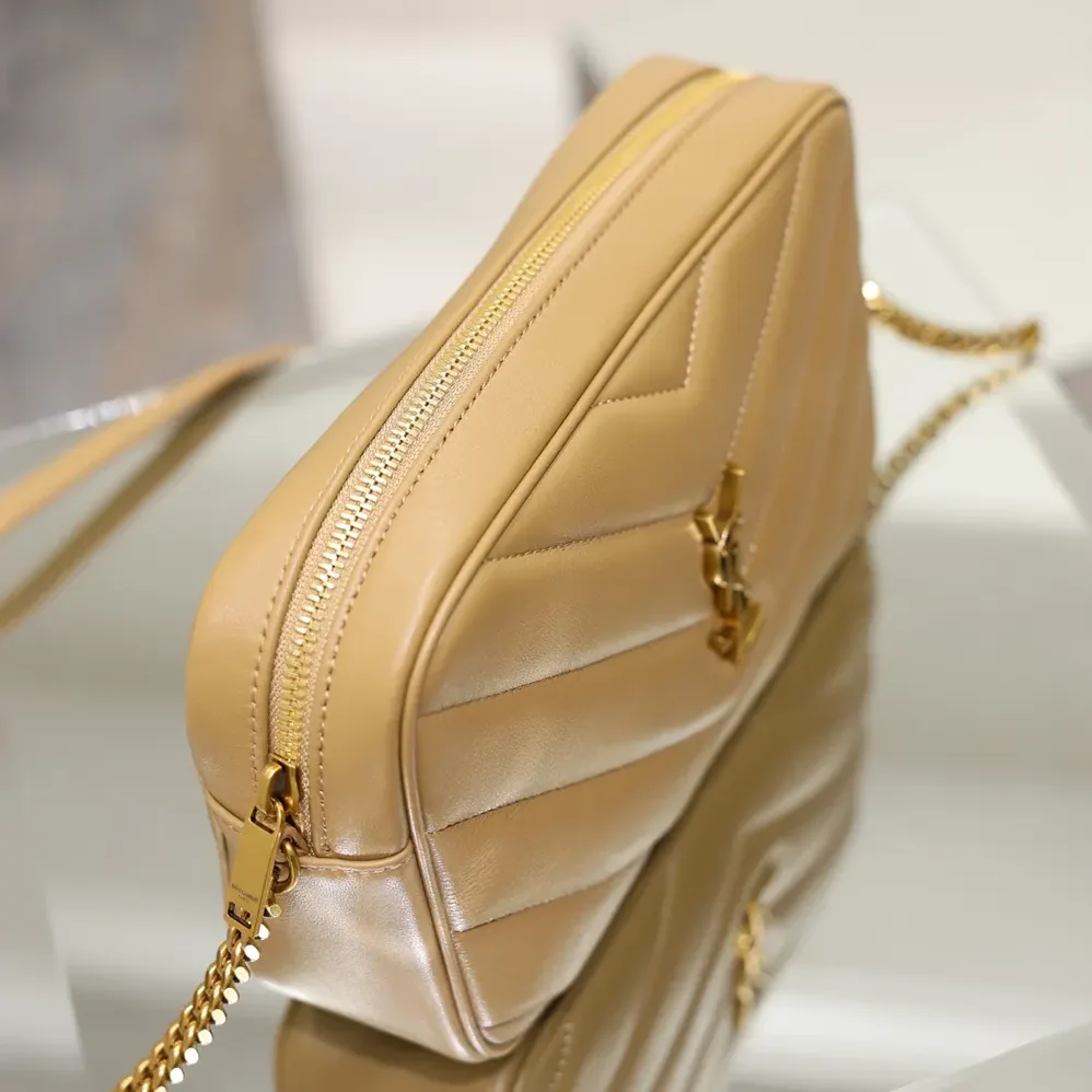 Saint Laurent YSL Loulou Camera Bag in Matelasse Lambskin for Women in Natural Tan