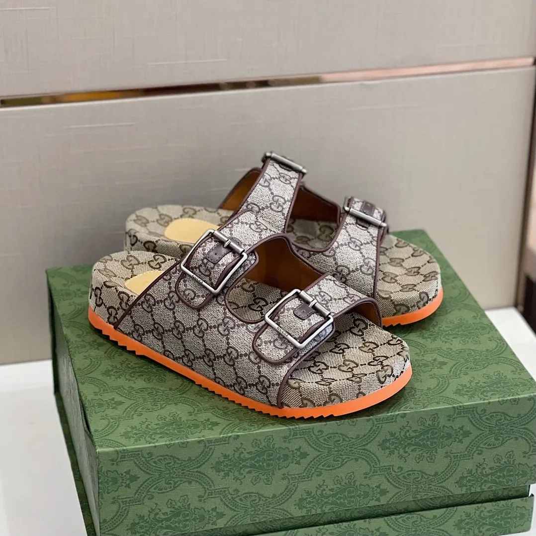 Gucci Slide Sandal With Straps Gray Orange 2HK60