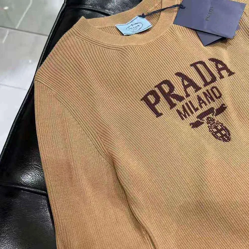 Prada Cropped Silk Sweater with Logo for Women