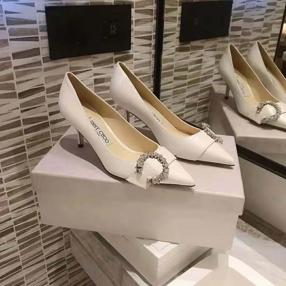 Jimmy Choo Saresa 65 Latte Nappa Leather Pumps with Crystal Embellishment for Women Jimmy Choo Saresa 65 Latte Nappa Leather Pumps with Crystal Embellishment for Women