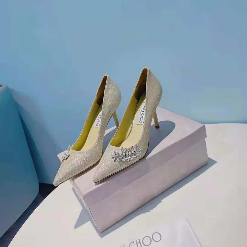 Jimmy Choo Romy 85 Platinum Ice Dusty Glitter Pointed for Women in Toe Pumps Jimmy Choo Romy 85 Platinum Ice Dusty Glitter Pointed for Women in Toe Pumps