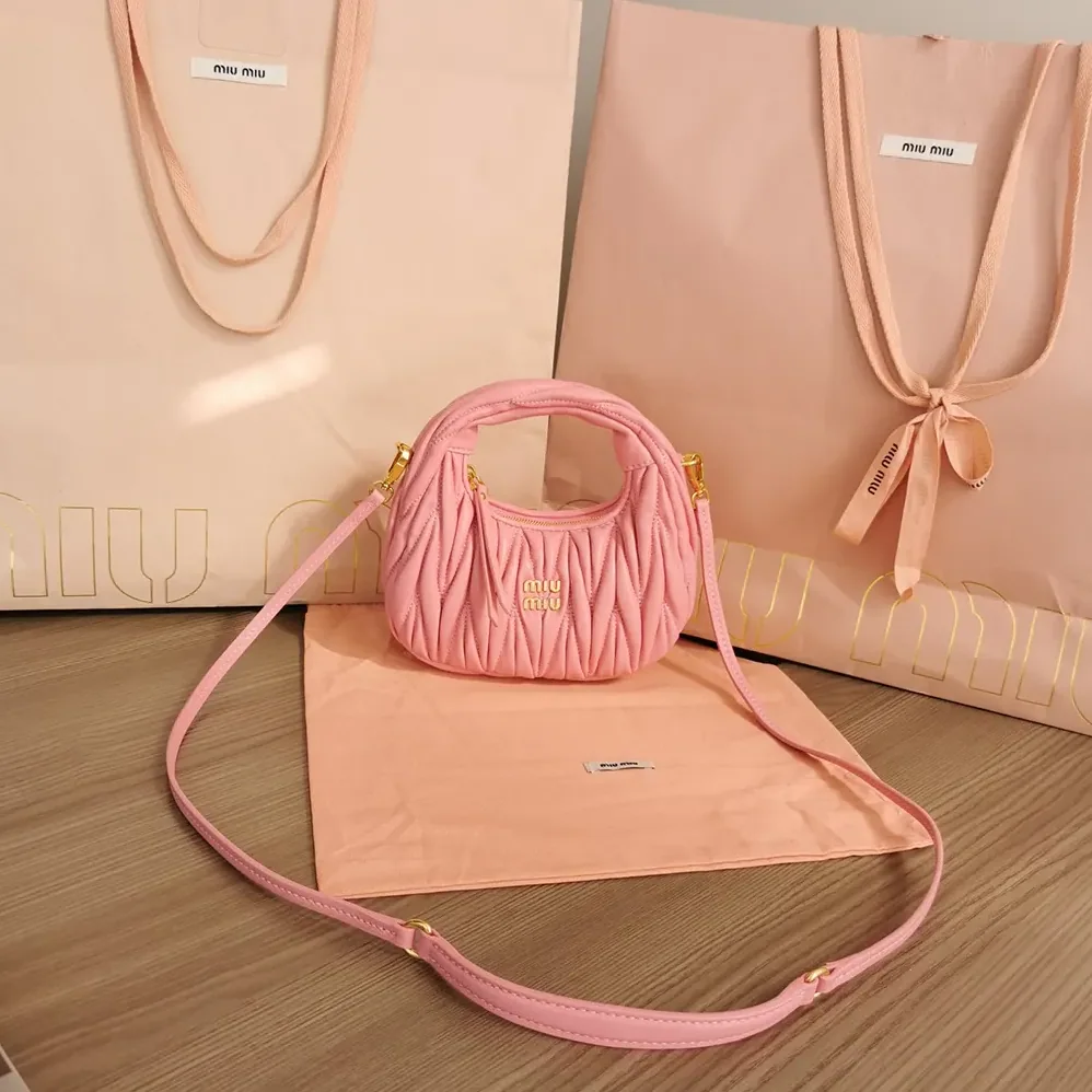 Miu Miu Wander Matelassé Nappa Leather Hobo Mini-Bag for Women in Pink