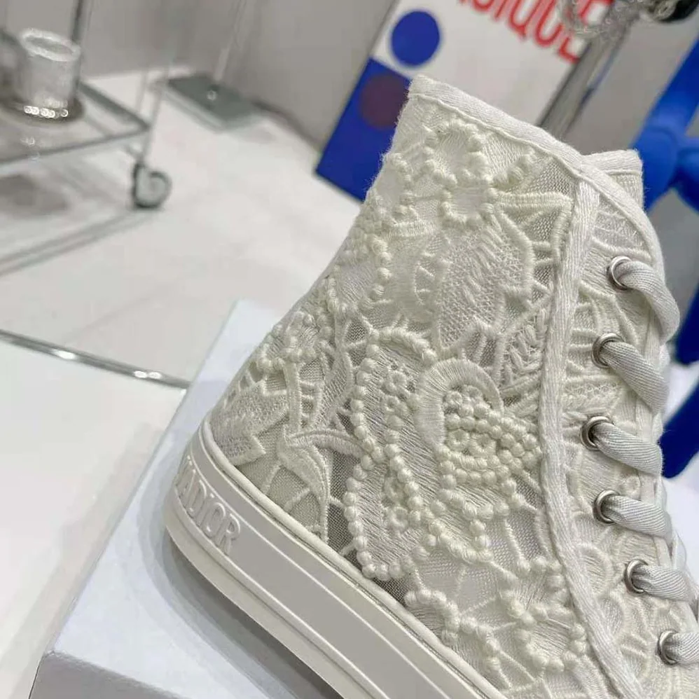 Dior Walk N Dior High-Top Sneaker White Macramé Embroidered Cotton for Women Dior Walk N Dior High-Top Sneaker White Macramé Embroidered Cotton for Women