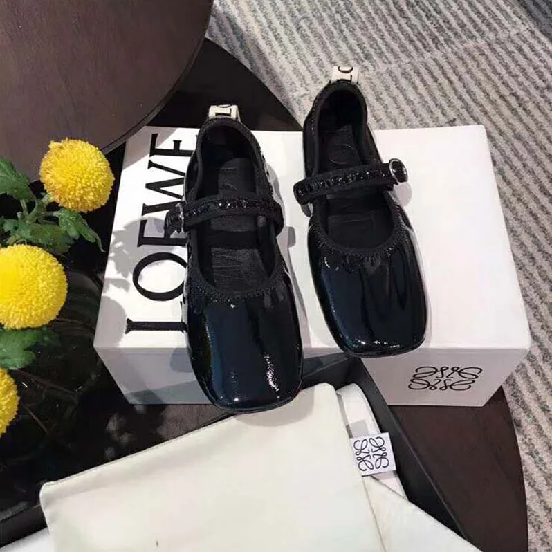 Loewe Babies Ballerina in Calfskin Leather with Loewe Jacquard Grosgrain Detail for Women in Black Loewe Babies Ballerina in Calfskin Leather with Loewe Jacquard Grosgrain Detail for Women in Black