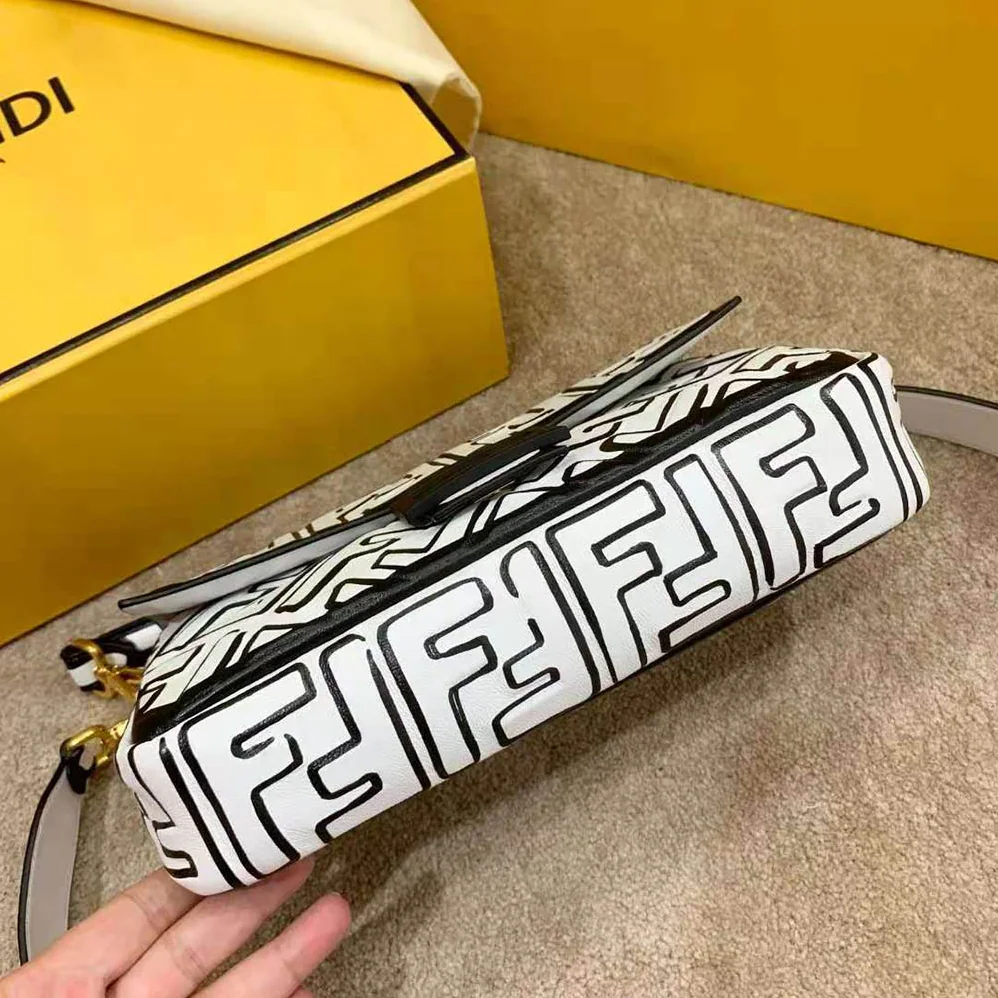 Fendi Baguette White Nappa Leather FF Print Bag for Women Fendi Baguette White Nappa Leather FF Print Bag for Women