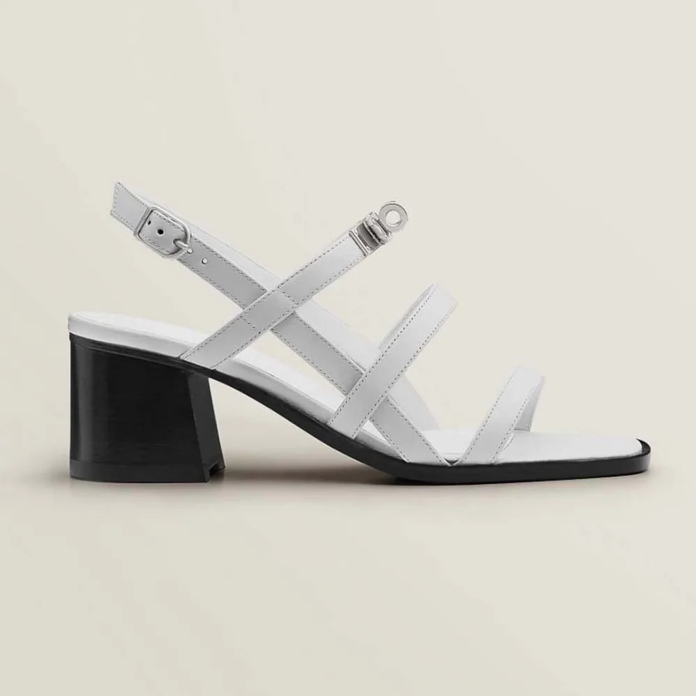 Hermes Eve 60 Sandal in Calfskin Leather for Women in White Hermes Eve 60 Sandal in Calfskin Leather for Women in White
