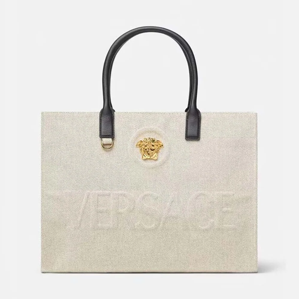 Versace La Medusa Canvas Large Tote Bag for Women in Beige Versace La Medusa Canvas Large Tote Bag for Women in Beige