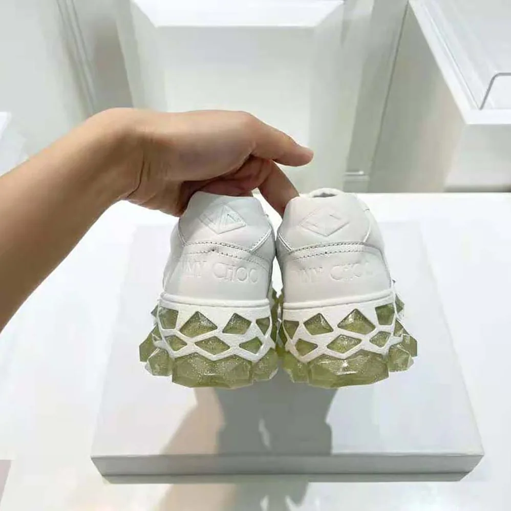 Jimmy Choo Diamond X Strap/F White Calf Leather Low Top Trainers with Crystal Strap for Women