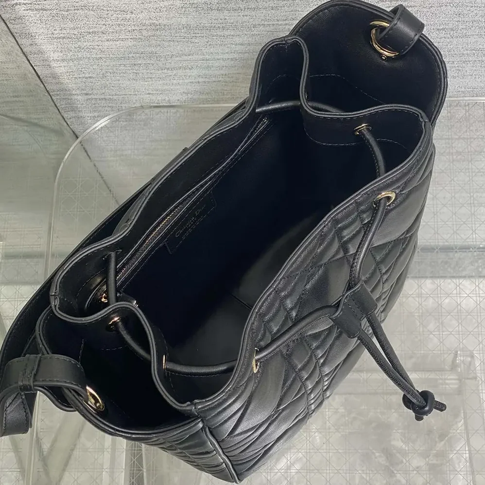 Dior Medium D-Motion Bag Black Macrocannage Lambskin for Women