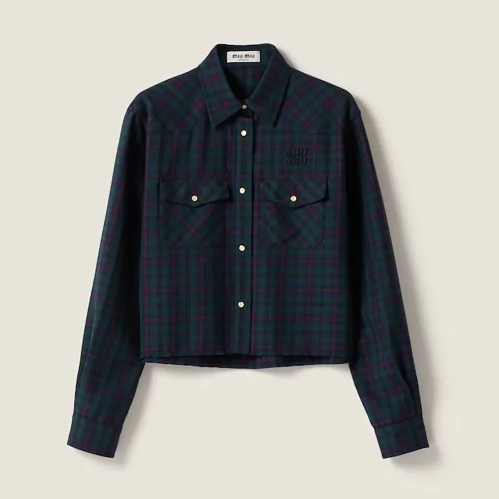 Miu Miu Plaid Shirt with Lettering Logo for Women Miu Miu Plaid Shirt with Lettering Logo for Women