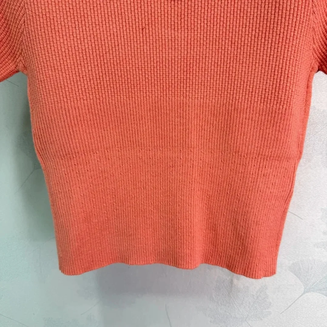 Chanel Ribbed Short Sleeve T in Shirt Coral