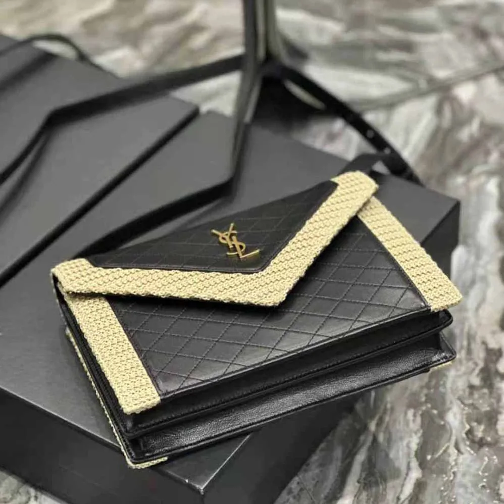 Saint Laurent YSL Gaby Satchel in Quilted Leather and Raffia for Women Saint Laurent YSL Gaby Satchel in Quilted Leather and Raffia for Women