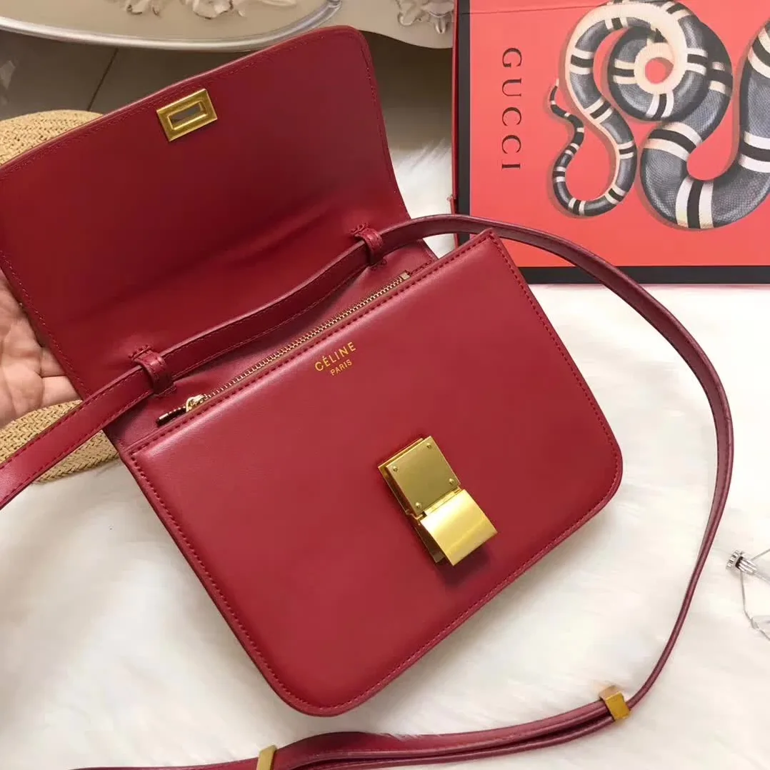 Celine Medium Classic Bag in Box Calfskin Leather in Maroon Celine Medium Classic Bag in Box Calfskin Leather in Maroon